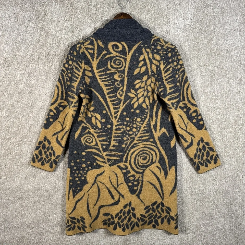 Icelandic Design Sweater Womens Small Gray Mustard Wool Blend Cardigan Coatigan - Picture 8 of 10